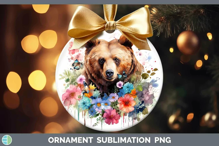 Watercolor Bear Ornament | Sublimation Bauble Designs