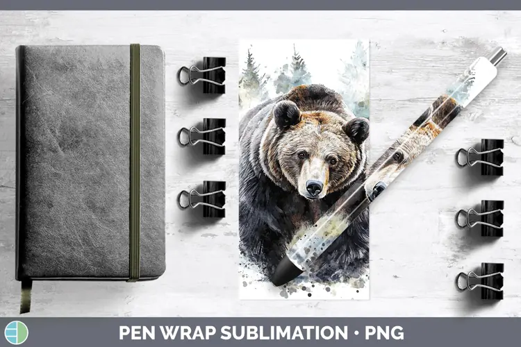 Watercolor Bear Pen Wrap Sublimation Pen Designs