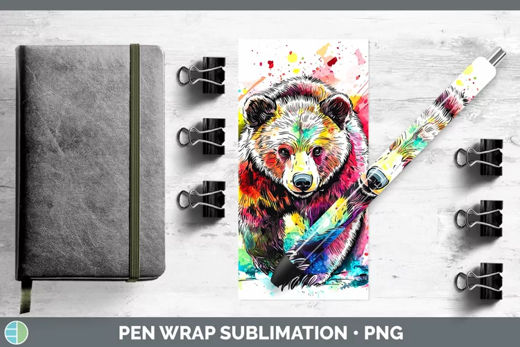 Watercolor Bear Pen Wrap Sublimation Pen Designs