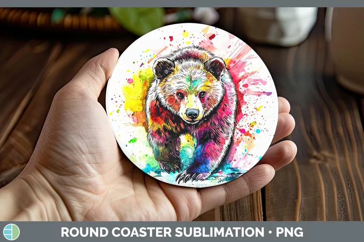 Watercolor Bear Round Coaster Sublimation Coaster Designs