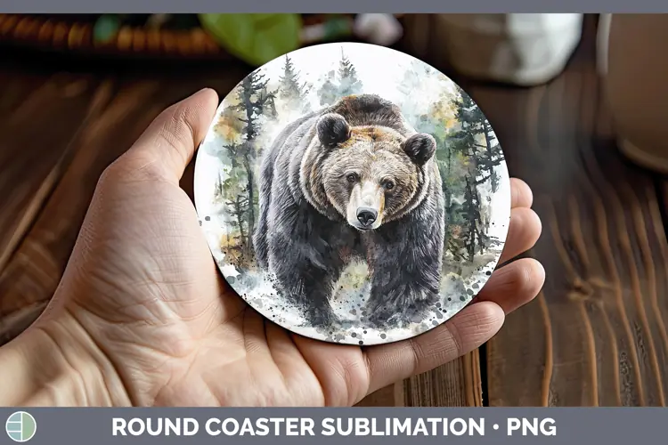 Watercolor Bear Round Coaster Sublimation Coaster Designs