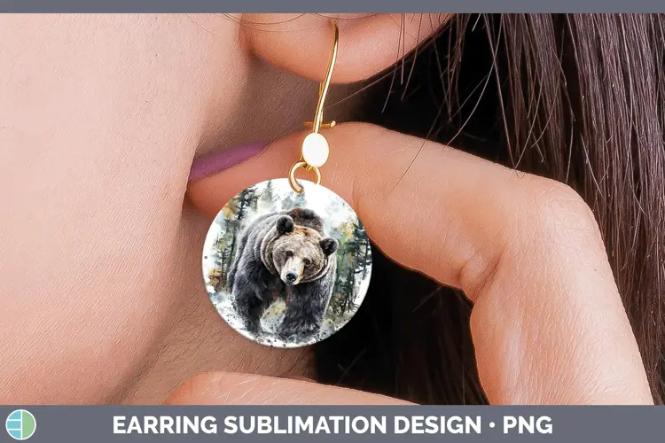 Watercolor Bear Round Earrings Sublimation Earrings Designs