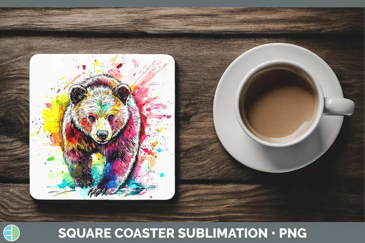 Watercolor Bear Square Coaster Sublimation Coaster Designs