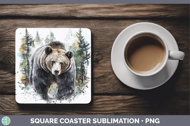 Watercolor Bear Square Coaster Sublimation Coaster Designs