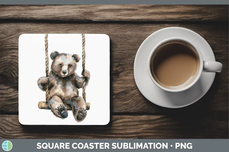 Watercolor Bear Square Coaster Sublimation Coaster Designs