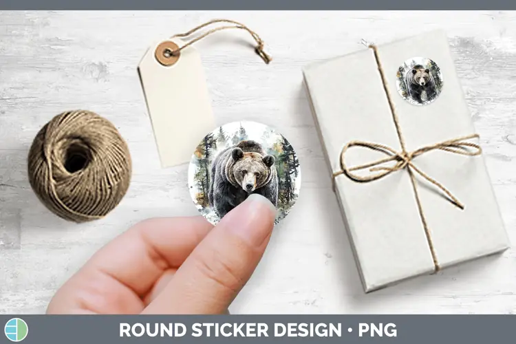 Watercolor Bear Stickers | Round Labels Designs