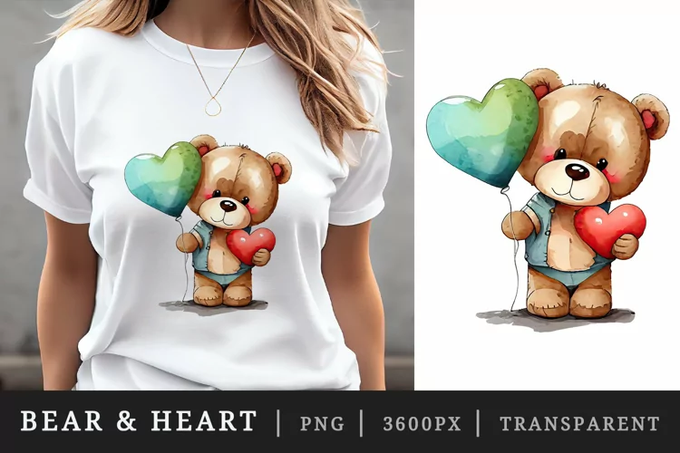 Cute bear & heart t-shirt sublimation printable design png