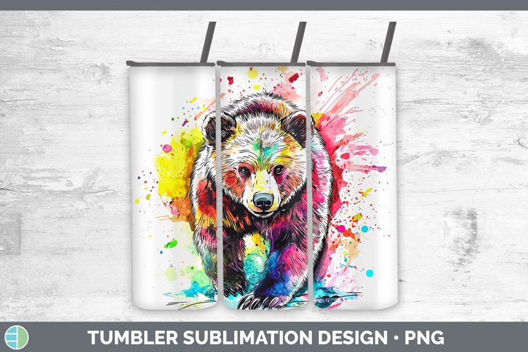 Watercolor Bear Tumbler Sublimation 20 oz Skinny Tumbler Des