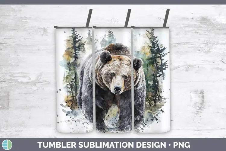 Watercolor Bear Tumbler Sublimation 20 oz Skinny Tumbler Des