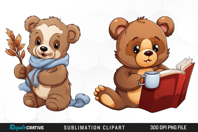 Watercolor Bears Sublimation PNG Clipart example image 1