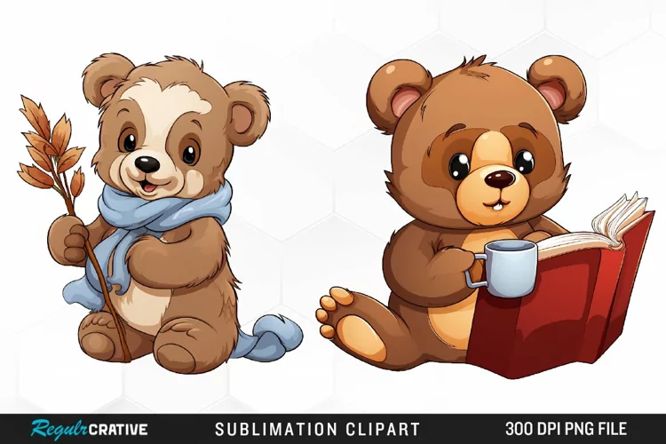 Watercolor Bears Sublimation PNG Clipart