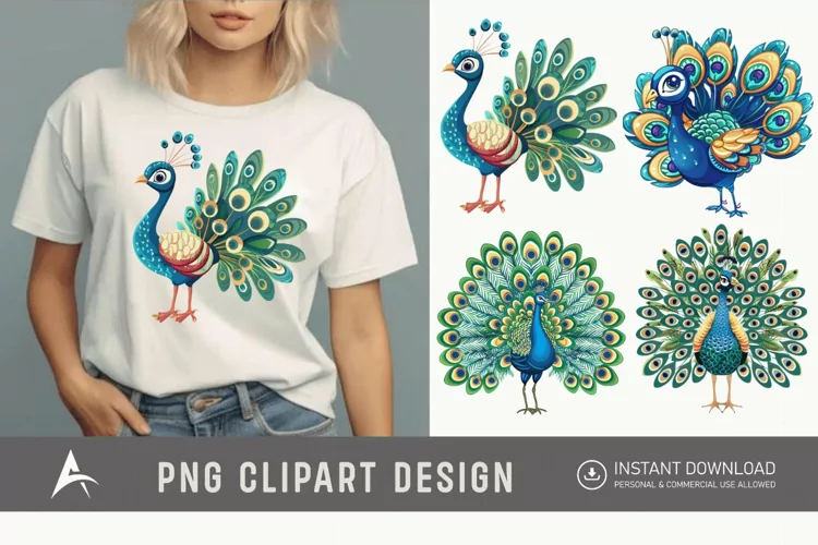 Watercolor Beautiful Cute Peacock Clipart