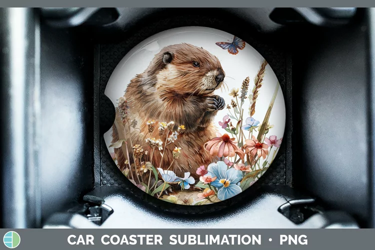 Watercolor Beaver Car Coaster Sublimation Coaster Designs