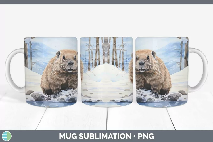 Watercolor Beaver Mug Wrap | Sublimation Coffee Cup Designs
