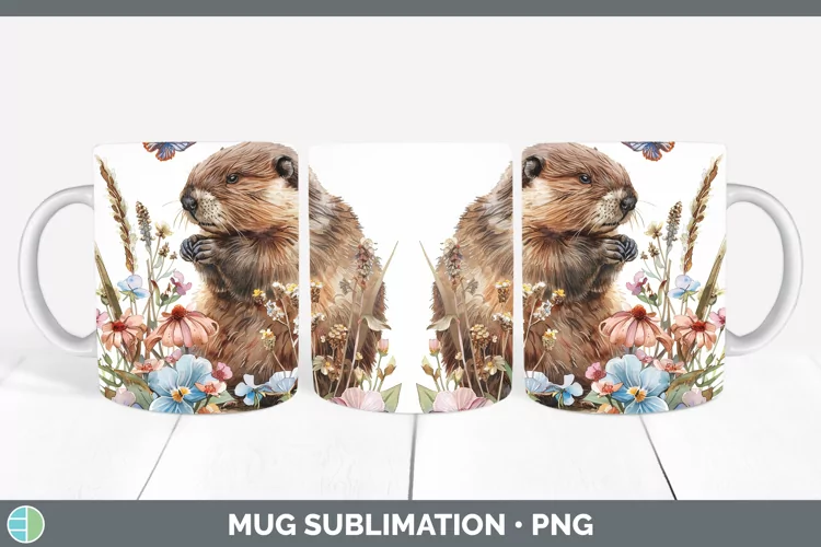 Watercolor Beaver Mug Wrap Sublimation Coffee Cup Designs