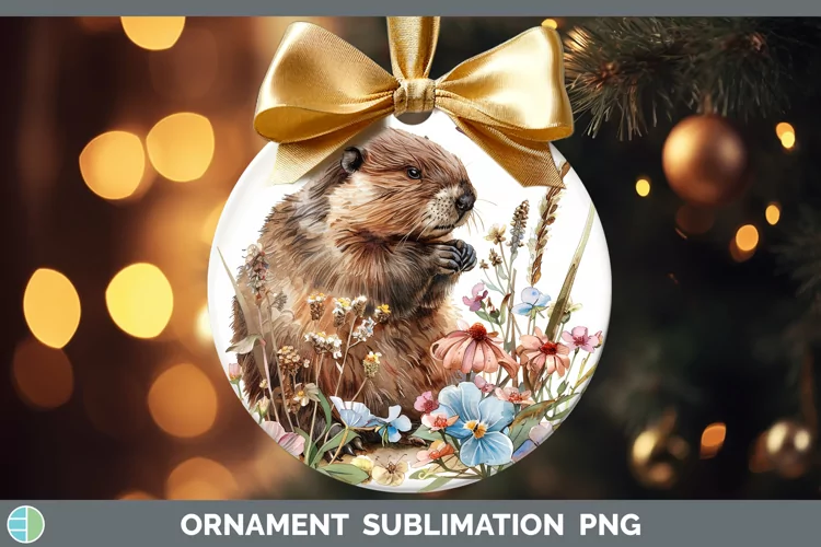 Watercolor Beaver Ornament Sublimation Bauble Designs