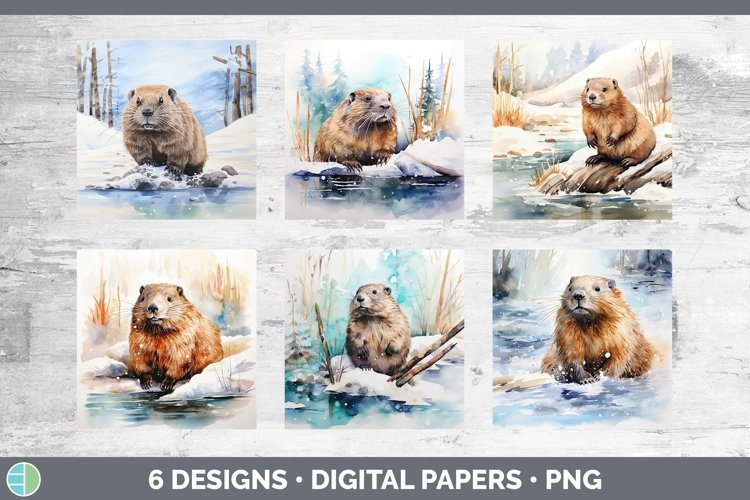 Watercolor Beaver Paper Backgrounds | Bundle Digital Scrapbo