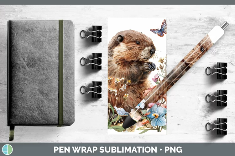Watercolor Beaver Pen Wrap Sublimation Epoxy Pen Designs