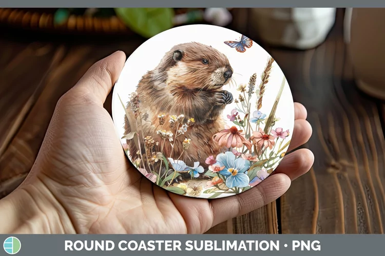 Watercolor Beaver Round Coaster Sublimation Coaster Designs