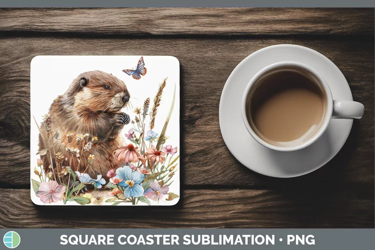 Watercolor Beaver Square Coaster Sublimation Coaster Designs