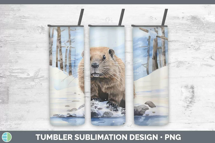 Watercolor Beaver Tumbler | Sublimation 20 oz Skinny Tumbler