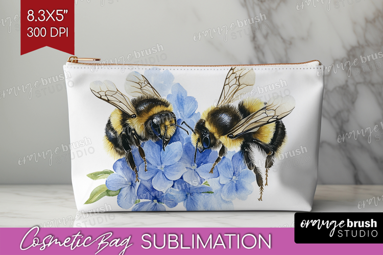 Bee Cosmetic Bag - Watercolor Bee Makeup Bag PNG Sublimation