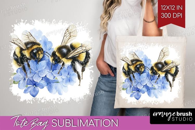 Bee Tote Bag - Watercolor Bee Tote Bag PNG Sublimation