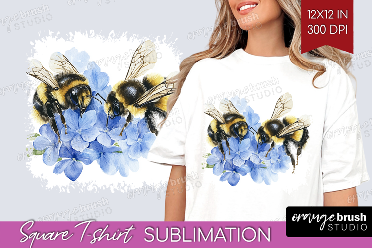 Bee Square Tshirt Background - Watercolor Bee PNG