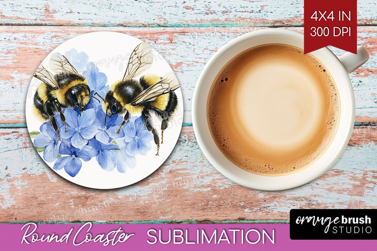 Bee Round Coaster - Watercolor Bee Coaster PNG Sublimation