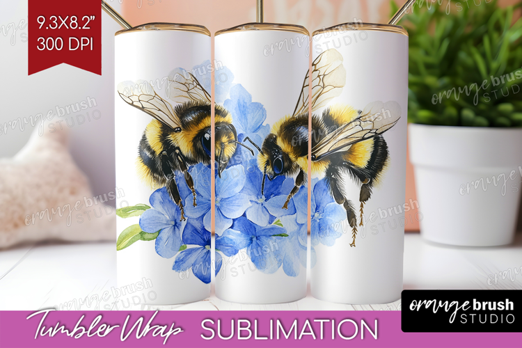 Bee Tumbler Wrap - Watercolor Bee Tumbler PNG Sublimation