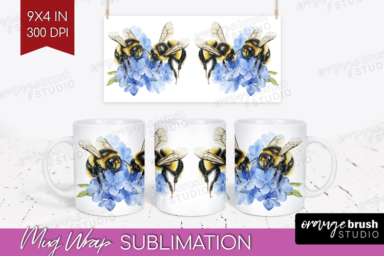 Bee Mug Wrap - Watercolor Bee Mug PNG Sublimation