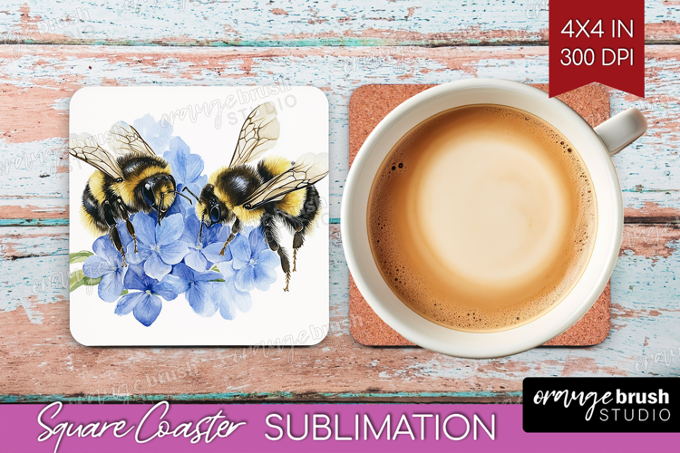Bee Square Coaster - Watercolor Bee Coaster PNG Sublimation