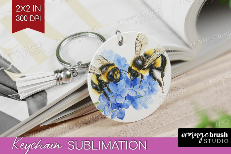 Bee Keychain PNG - Watercolor Bee Keychain Sublimation