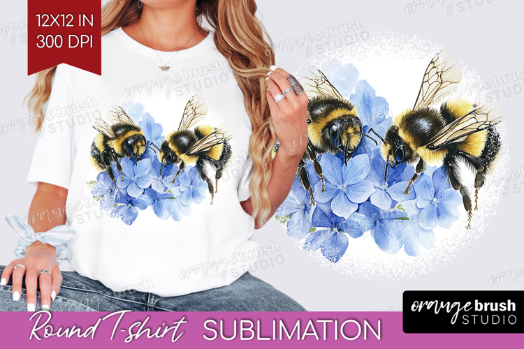 Bee Round Tshirt Background - Watercolor Bee PNG Sublimation