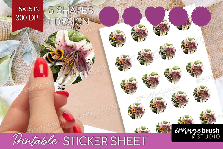 Bee Round Sticker - Watercolor Bee Printable Sticker Sheet