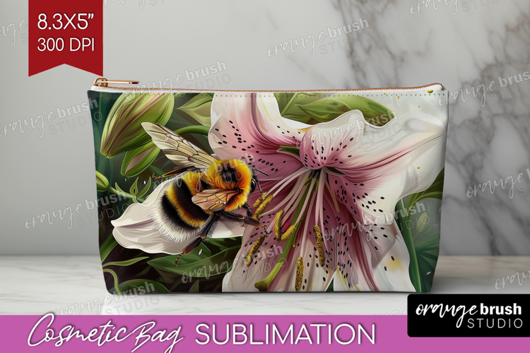 Bee Cosmetic Bag - Watercolor Bee Makeup Bag PNG Sublimation