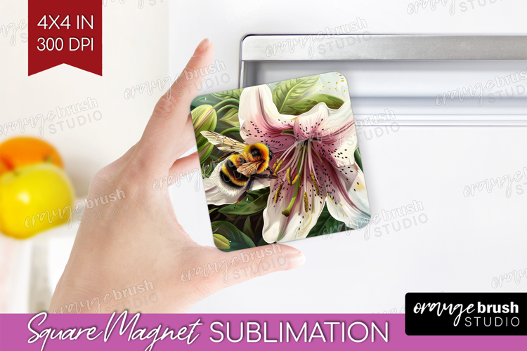 Bee Magnet Sublimation - Watercolor Bee Square Magnet PNG