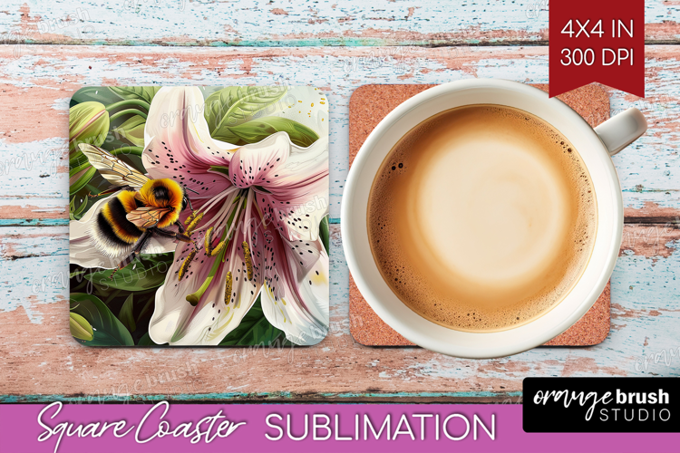 Bee Square Coaster - Watercolor Bee Coaster PNG Sublimation