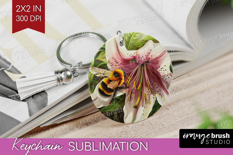 Bee Keychain PNG - Watercolor Bee Keychain Sublimation