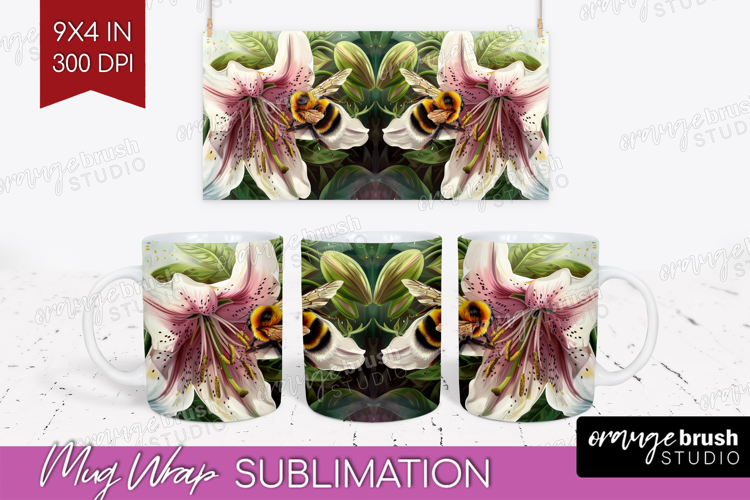 Bee Mug Wrap - Watercolor Bee Mug PNG Sublimation