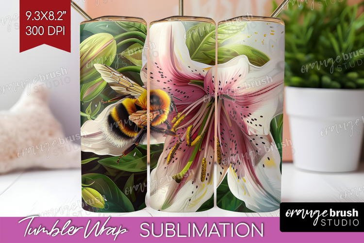 Bee Tumbler Wrap - Watercolor Bee Tumbler PNG Sublimation