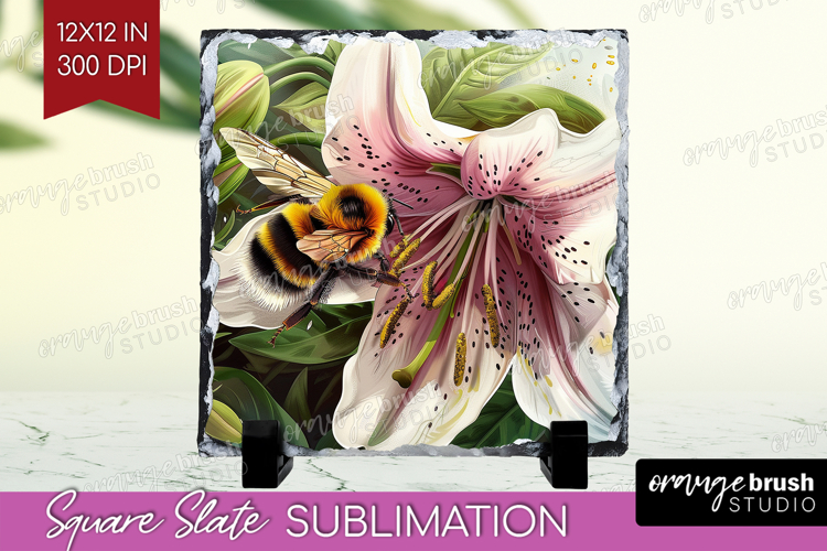 Bee Slate PNG - Watercolor Bee Square Slate Sublimation