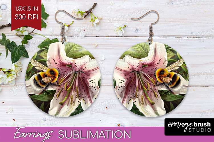 Bee Round Earrings - Watercolor Bee PNG Sublimation