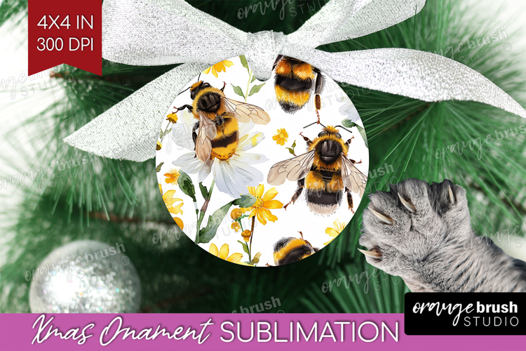Bee Ornament PNG - Watercolor Bee PNG Sublimation