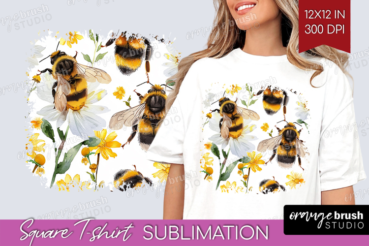 Bee Square Tshirt Background - Watercolor Bee PNG