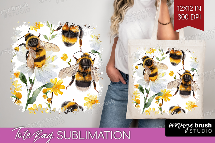 Bee Tote Bag - Watercolor Bee Tote Bag PNG Sublimation