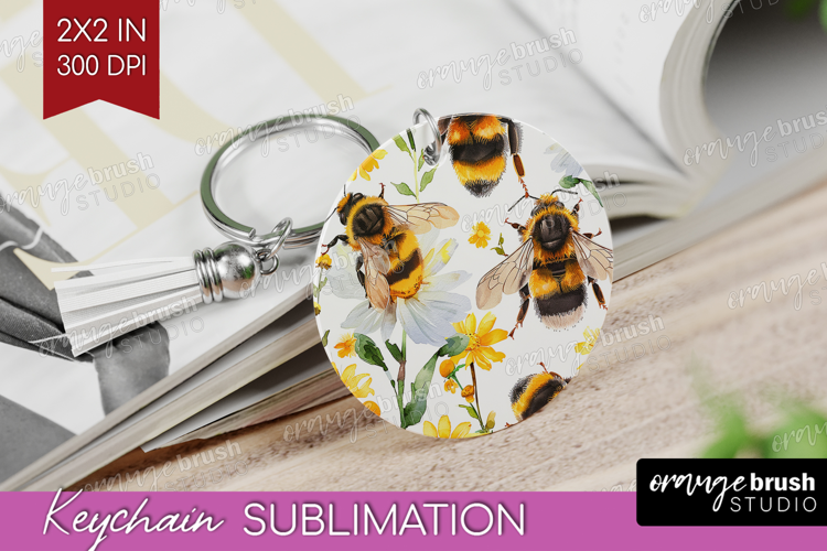 Bee Keychain PNG - Watercolor Bee Keychain Sublimation