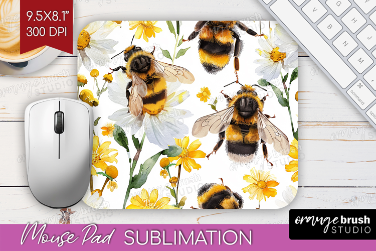Bee Mouse Pad Sublimation - Watercolor Bee Mousepad PNG