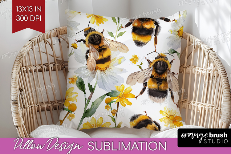 Bee Pillow Sublimation - Watercolor Bee Pillow Cover PNG
