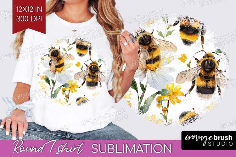 Bee Round Tshirt Background - Watercolor Bee PNG Sublimation